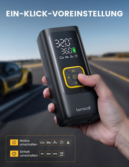 Lamicall Elektrische Luftpumpe Akku, 150 PSI Mini Kompressor