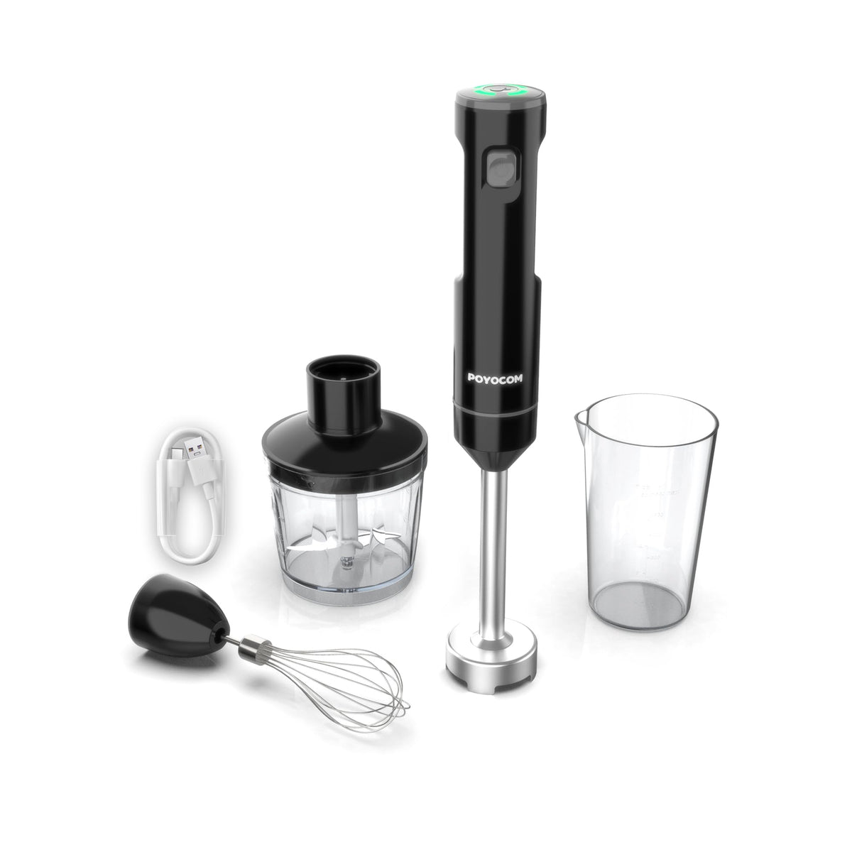 POYOCOM Akku-Stabmixer TL6001 kabellos mit Zerkleinerer, Schneebesen in Schwarz zum Mixen von Smoothies und Suppen