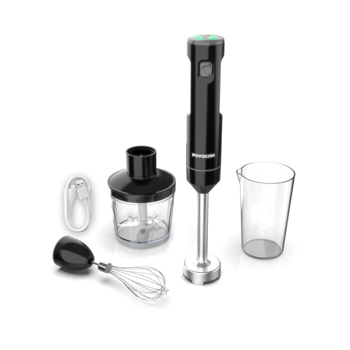 POYOCOM Akku-Stabmixer TL6001 kabellos mit Zerkleinerer, Schneebesen in Schwarz zum Mixen von Smoothies und Suppen