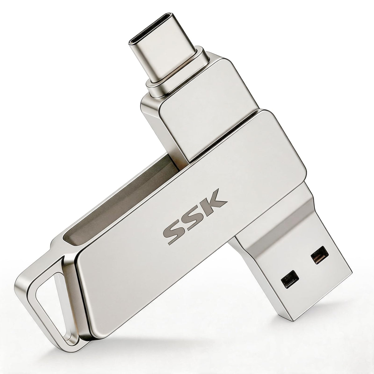 SSK USB-C Speicherstick 256GB, Dual USB-C + USB 3.2, 200 MB/s mit drehbarem Gehäuse aus Zinklegierung