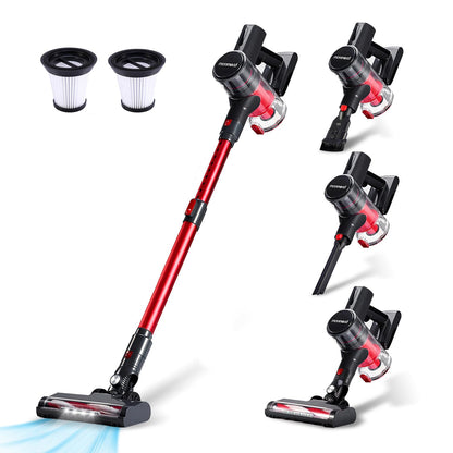 monmecd Akku-Staubsauger C702 4-in-1 kabellos mit LED-Düse, rot