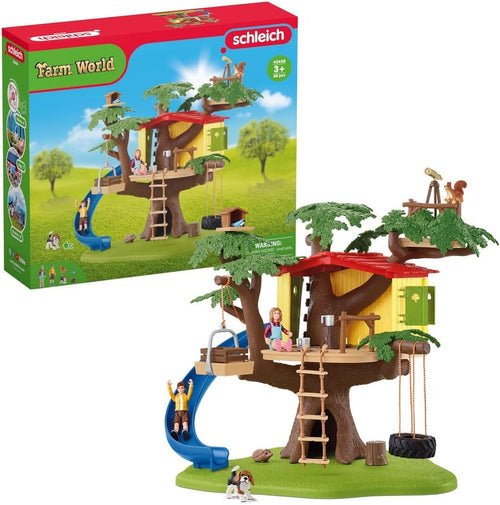 SCHLEICH Farm World Abenteuer Baumhaus Spielset - 60 Teile mit Figuren. Braungrünes Baumhausset mit Spielfiguren für Farmabenteuer.