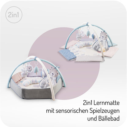 MoMi Pastel Spielbogen mit Krabbelmatte 3-in-1 und Bällchenbad