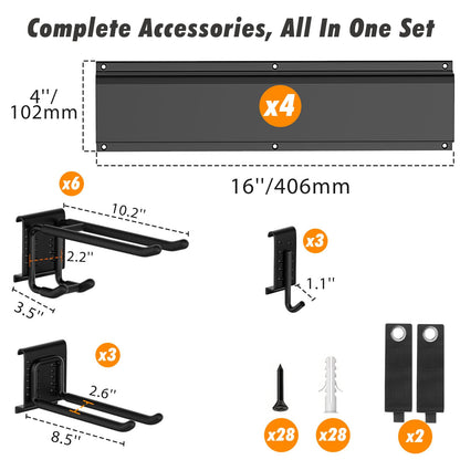 Housolution Gerätehalter Wand verstellbar 4 Schienen 12 Haken schwarz