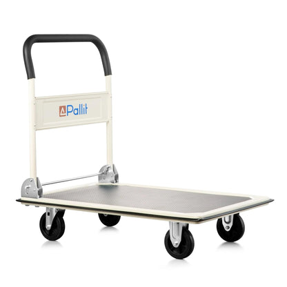 Pallit CARRY klappbarer Plattformwagen – 300 kg Tragkraft. Grauer Rollwagen zum Transport schwerer Lasten bis 300 kg.