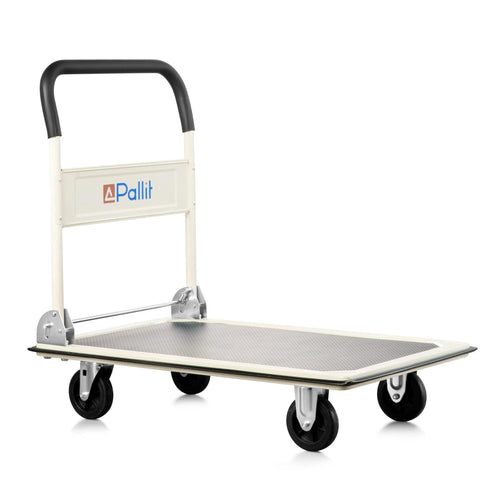 Pallit CARRY klappbarer Plattformwagen – 300 kg Tragkraft. Grauer Rollwagen zum Transport schwerer Lasten bis 300 kg.