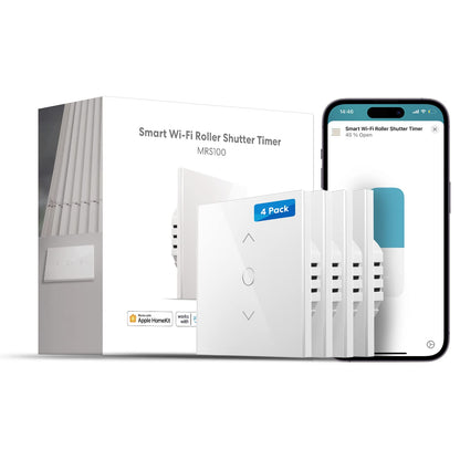 meross WLAN Rolladenschalter HomeKit Alexa Google - 4er Pack. Weißer, rechteckiger Wandschalter zur WLAN-Steuerung E-Rollläden per Touch.