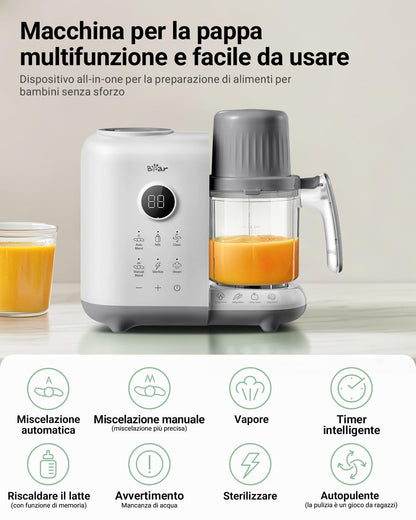 Bear 6-in-1 Babynahrungszubereiter mit Dampfgarer und Mixer, Weiss