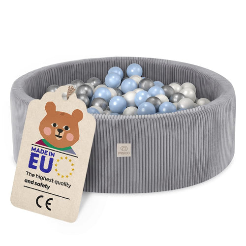 MISIOO Bällebad Schaumstoff 90x30cm - 200 Bälle für Kinder. Rundes, weiches Schaumstoffbecken mit vielen bunten Spielbällen für Kleinkinder. Fördert motorische Fähigkeiten.