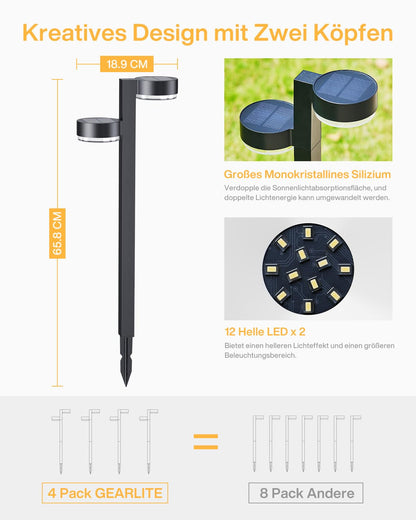 GEARLITE Solarleuchten für Aussen, 4er-Set, warmweiss, IP65
