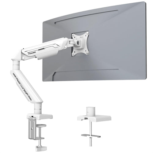 Fydeamer Gasfeder Monitorhalterung Einzel 17-35 Zoll – Weiss: Weißer Schwenkarm mit Gasfeder für flexible Positionierung eines 17-35 Zoll Monitors.