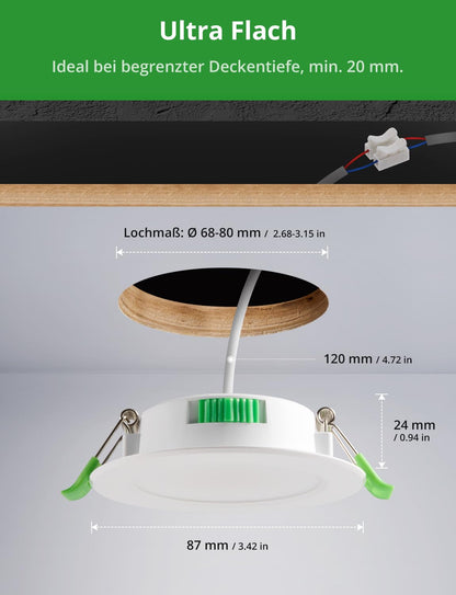 HOMEOW LED Einbaustrahler 20er Set, 5W 400lm, 3 Farbtemperaturen, IP44