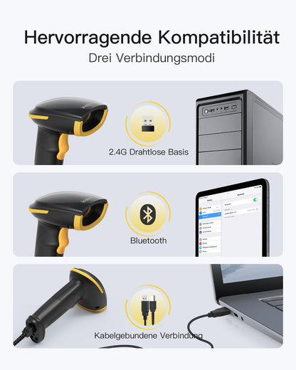 Inateck BCST-23 Barcode Scanner kabellos, 1D 2D QR Handscanner