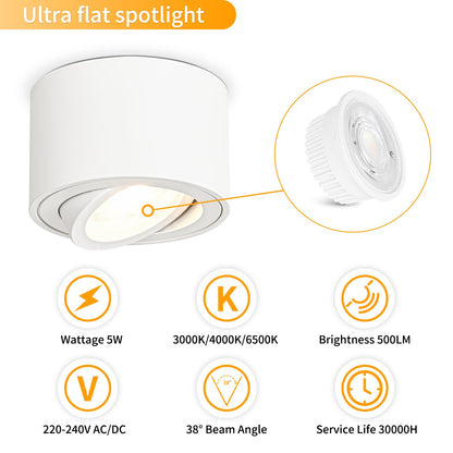 GeyouLux LED Aufbauspot Dimmbar Rund Weiss - Extra Flach