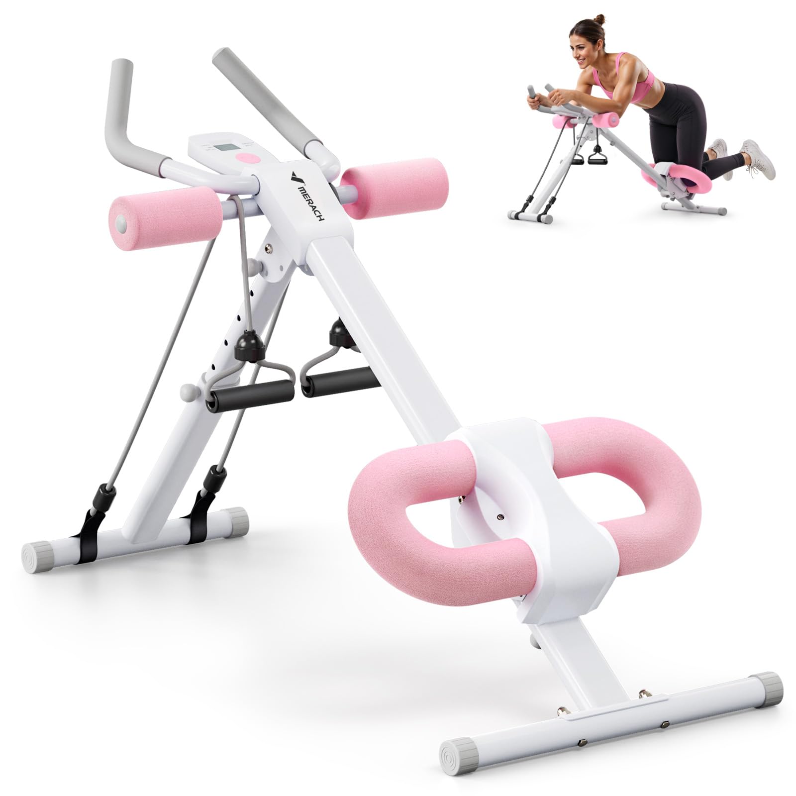 MERACH Bauchtrainer für Zuhause – Multifunktional mit LCD-Monitor. Schwarzes Trainingsgerät mit LCD-Monitor für Bauchmuskeltraining.