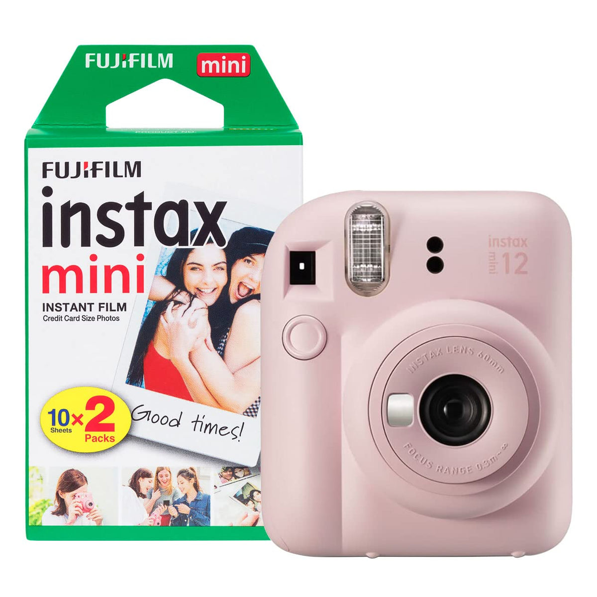 Fujifilm Instax Mini 12 Sofortbildkamera Blossom Pink mit 20 Aufnahmen und Selfie-Spiegel