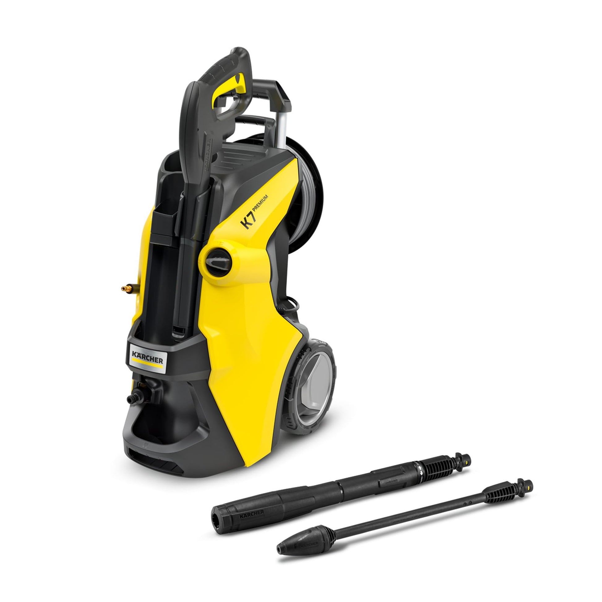 Kärcher K 7 Premium Power Flex Hochdruckreiniger mit Flexschlauch, gelb-schwarz. Reinigt Flächen und Fahrzeuge effizient.