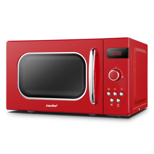 Comfee CMSRO 20 di rd Retro-Mikrowelle 20 Liter Rot. Rote, retroförmige Mikrowelle zum schnellen Erhitzen und Auftauen von Speisen.