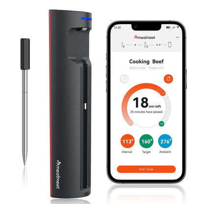 Meatmeet Pro Fleischthermometer kabellos mit WLAN und Bluetooth, Edelstahl-Sonde