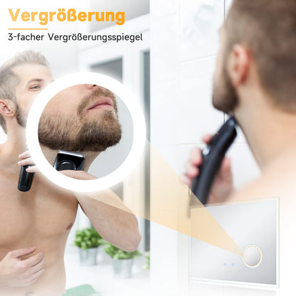SONNI LED Lichtspiegel 100x60cm - 3 Lichtfarben, Uhr, Vergrösserung