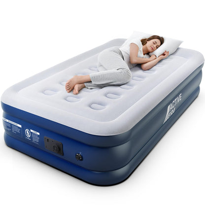 Active Era Premium Luftbett 1P – Selbstaufblasend mit Pumpe/Kissen: Graues, rechteckiges Luftbett zum Einpersonenschlaf.