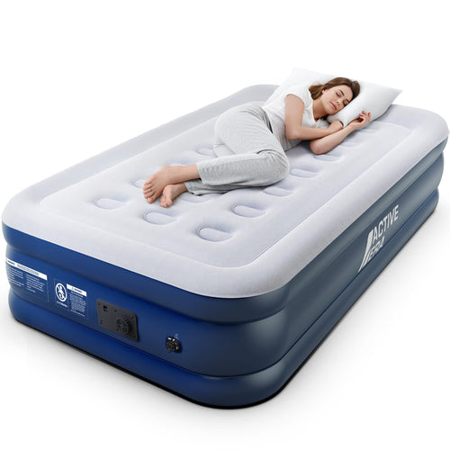 Active Era Premium Luftbett 1P – Selbstaufblasend mit Pumpe/Kissen: Graues, rechteckiges Luftbett zum Einpersonenschlaf.