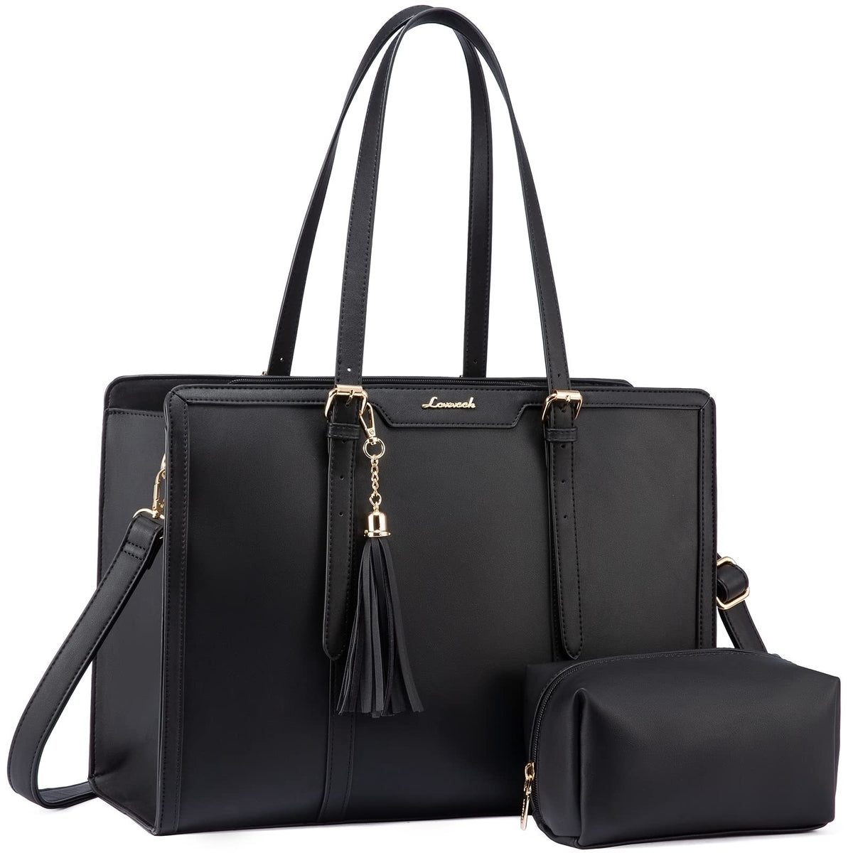 LOVEVOOK Laptoptasche Damen 15,6 Zoll PU-Leder mit Kosmetiktasche und Schultergurt