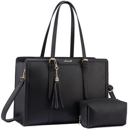LOVEVOOK Laptoptasche Damen 15,6 Zoll PU-Leder mit Kosmetiktasche und Schultergurt