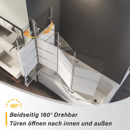 Badewannenaufsatz gestreift 130x140cm 3-teilig faltbar ESG Glas