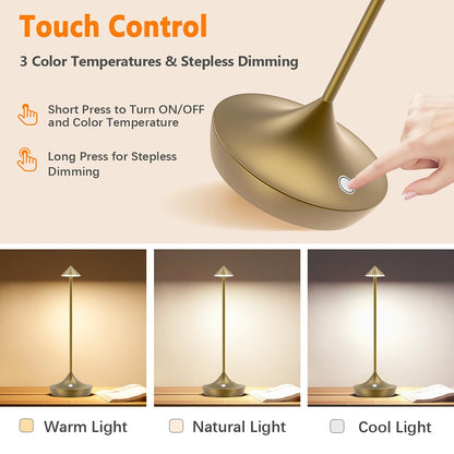 Hapfish LED Akku-Tischlampe Kabellos 2er Set Dimmbar Aluminium Bronze