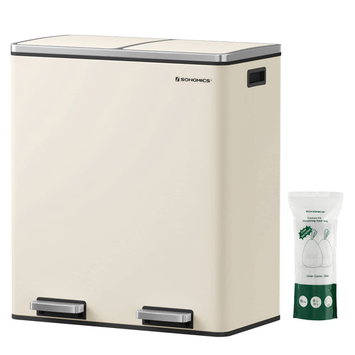 SONGMICS LTB060A01 Mülltrennsystem - 2x30L mandelfarben. Rechteckiger Behälter für separate Müllentsorgung.