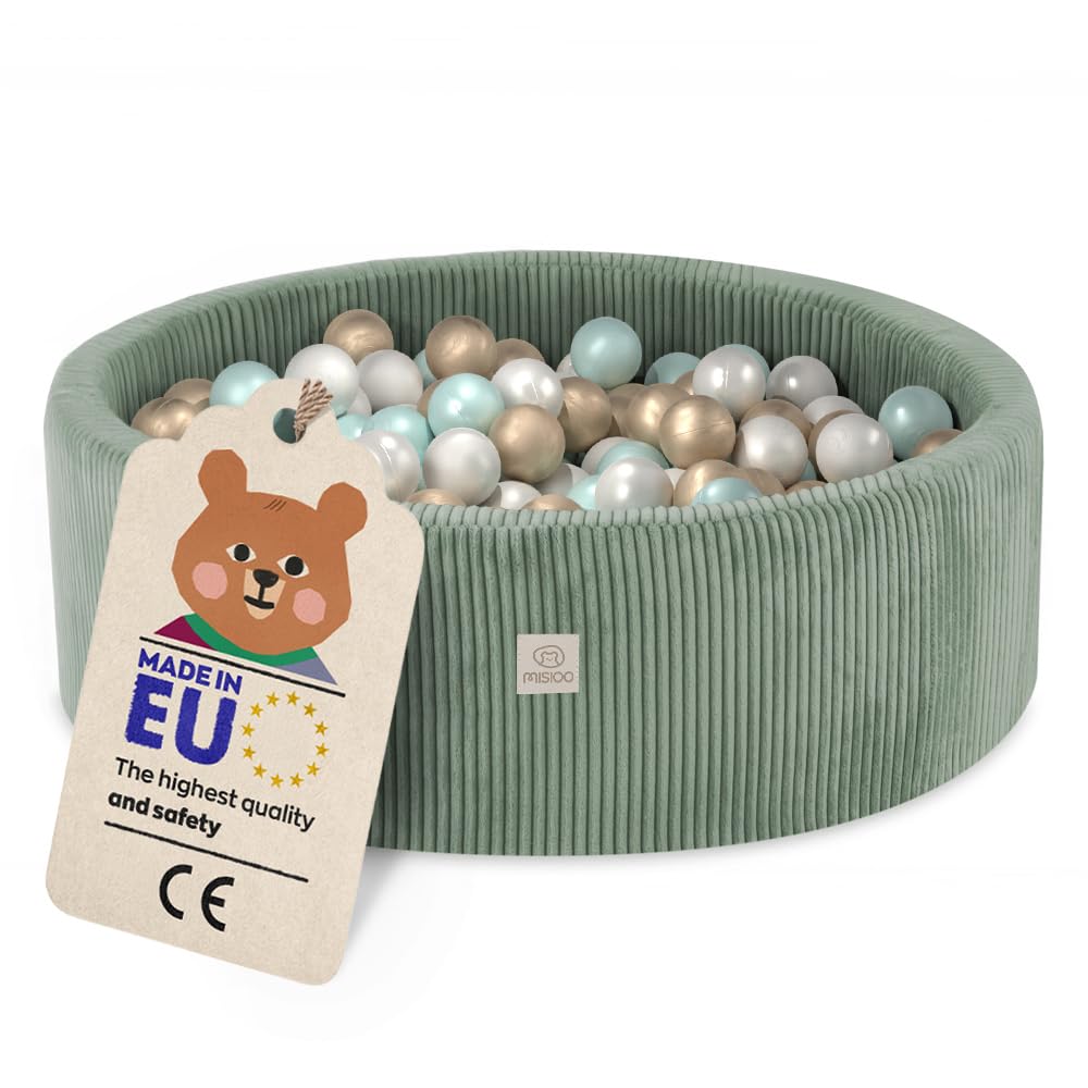 MISIOO Kinder Bällebad Schaumstoff 90x30cm – 200 Bälle. Rundes Bällebad aus Schaumstoff für Kinder zum Spielen.