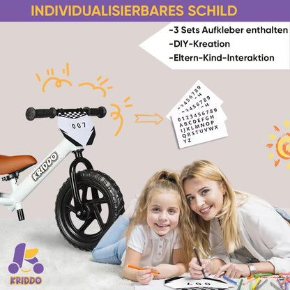 KRIDDO Kinder Laufrad 12 Zoll, Lauflernrad ab 18 Monaten, Weiss