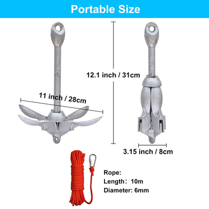 BeGrit Faltanker 1,5 kg Ankerset mit 10 m Ankerleine für Boot und SUP