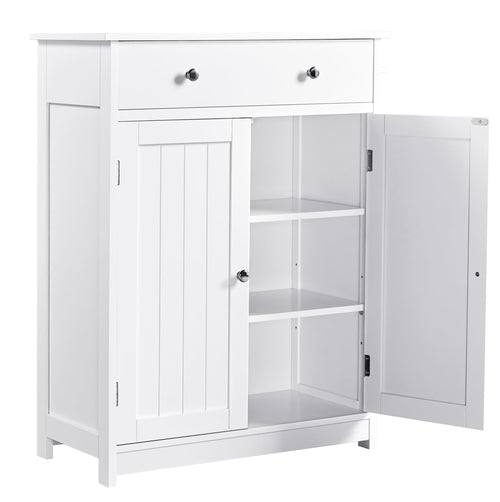 Yaheetech Badschrank mit Schublade und Doppeltür – Weiss. Weisser, rechteckiger Schrank mit Schublade und Doppeltür zur Aufbewahrung im Bad.