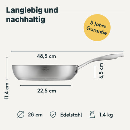 SILBERTHAL Edelstahl Bratpfanne 28cm – Unbeschichtet Induktion