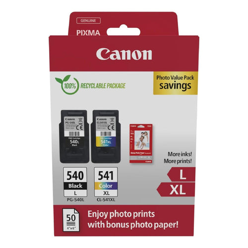 Canon PG-540/CL-541XL Original Tintenpatronen mit Fotopapier – Multipack mit schwarzer und farbiger Patrone