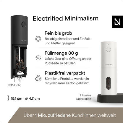 LARS NYSØM Salz- und Pfeffermühlen Set elektrisch mit USB-Ladestation