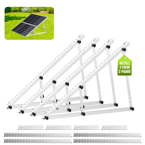 Rhein Beleuchtung Solarpanel-Halterung, Aluminium, 118 cm, 2er-Set, verstellbarer Neigungswinkel