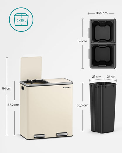 SONGMICS LTB060A01 Mülltrennsystem - 2x30L mandelfarben