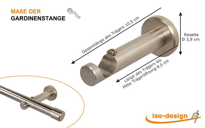 iso-design Gardinenstange, Edelstahl 20 mm, 240 cm, mit Halterungen