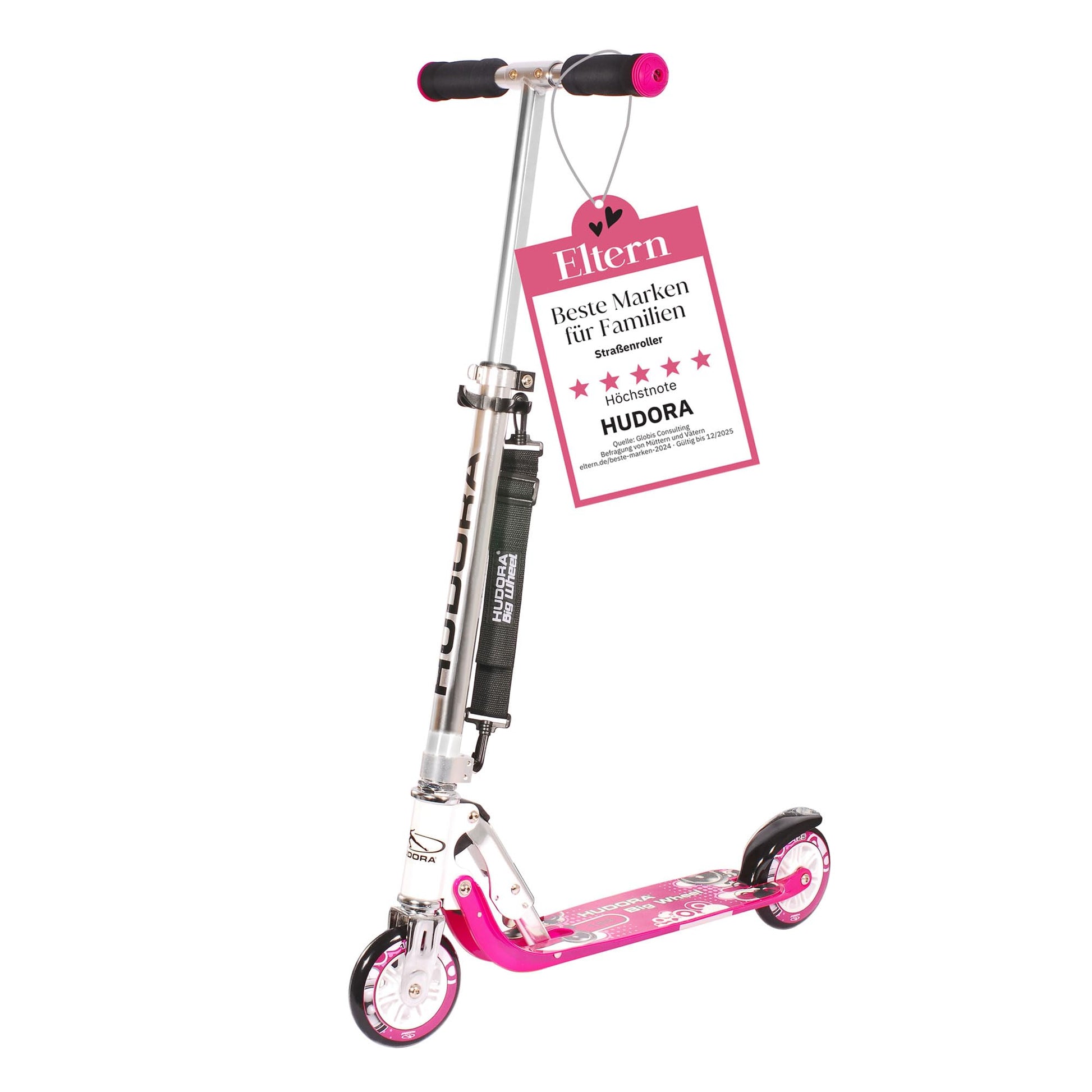 HUDORA BigWheel 125 Cityroller Aluminium faltbar – Pink. Für schnelle, urbane Fortbewegung.