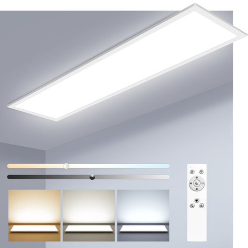zemty LED Panel Deckenleuchte 80x25 cm, 40W dimmbar mit Fernbedienung, flaches rechteckiges Panel aus mattem Acryl