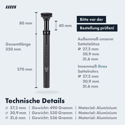 AARON Spring Federsattelstütze – 30.9mm x 350mm Schwarz