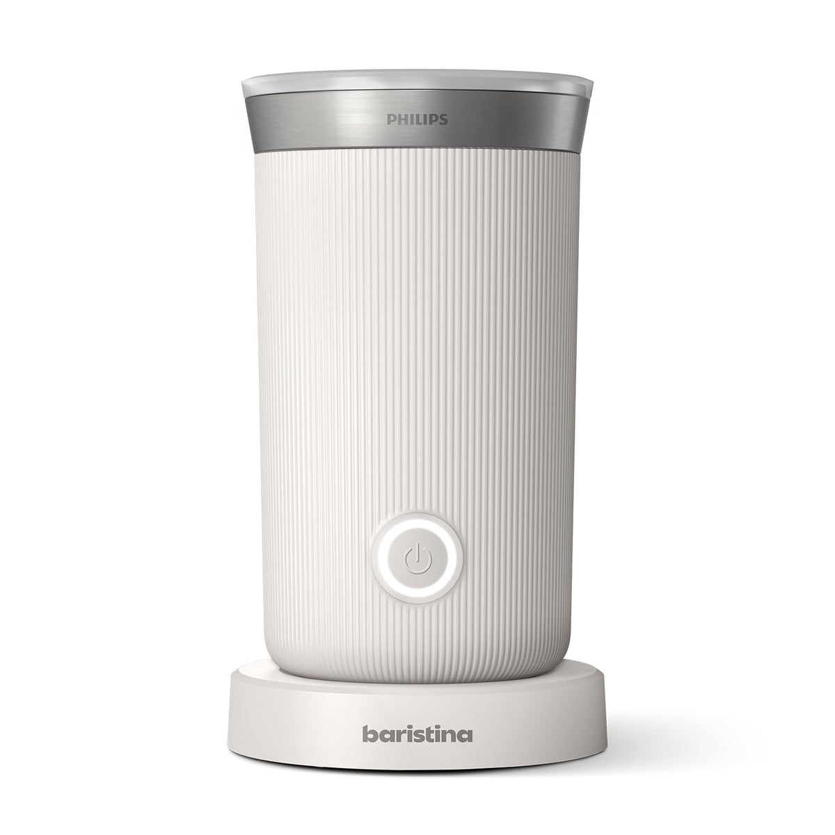 Philips Baristina Elektrischer Milchaufschäumer - Naturweiss BAR311/00. Zylindrischer, naturweisser Behälter. Schäumt Milch elektrisch für Kaffeespezialitäten.