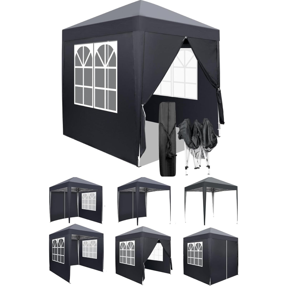 LEADZM Faltpavillon 2x2 m, Pop-up, wasserdicht, 4 Seitenteile, dunkelgrau