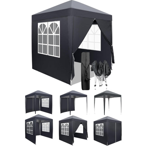 LEADZM Faltpavillon 2x2 m, Pop-up, wasserdicht, 4 Seitenteile, dunkelgrau
