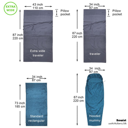 BROWINT Hüttenschlafsack Seide Inlett - Extrabreit 220x110cm