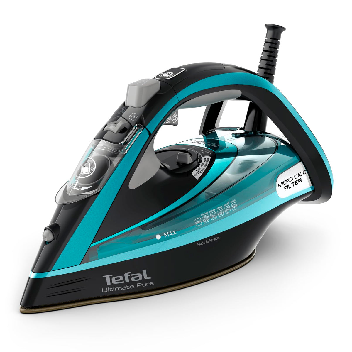 Tefal Ultimate Pure Dampfbügeleisen FV9844, 3200 W, schwarz/türkis