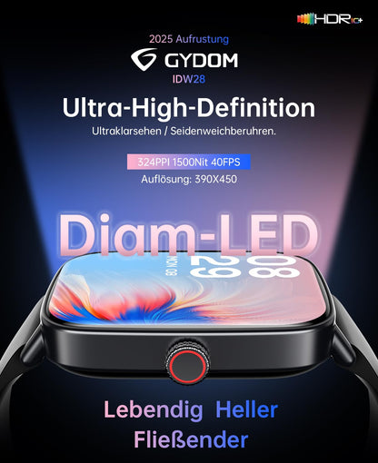Gydom Smartwatch Herren IDW28 mit Telefonfunktion, 1,85 Zoll, schwarz